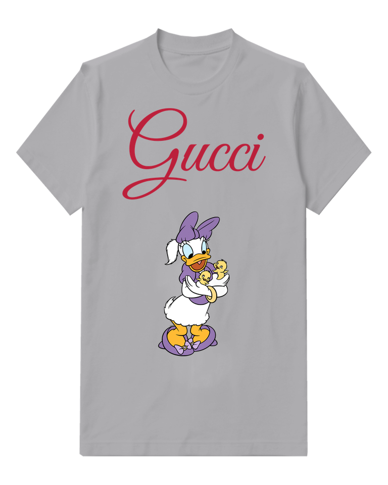 Gray Daisy Duck Holding Two Chicks Graphic T-Shirt - front product view