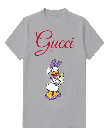Gray Daisy Duck Holding Two Chicks Graphic T-Shirt - front product view