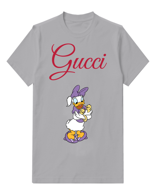 Gray Daisy Duck Holding Two Chicks Graphic T-Shirt - front product view