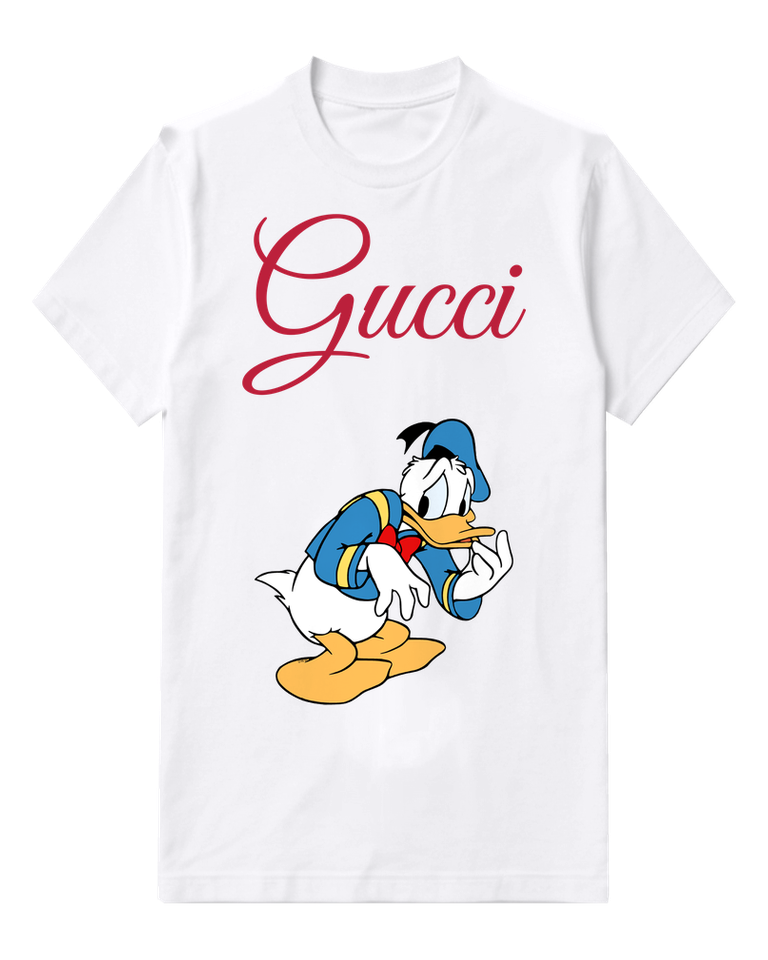 White Donald Duck Leaning Forward Hand On Chin Graphic T-Shirt - front product view