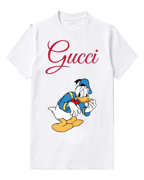 White Donald Duck Leaning Forward Hand On Chin Graphic T-Shirt - front product view