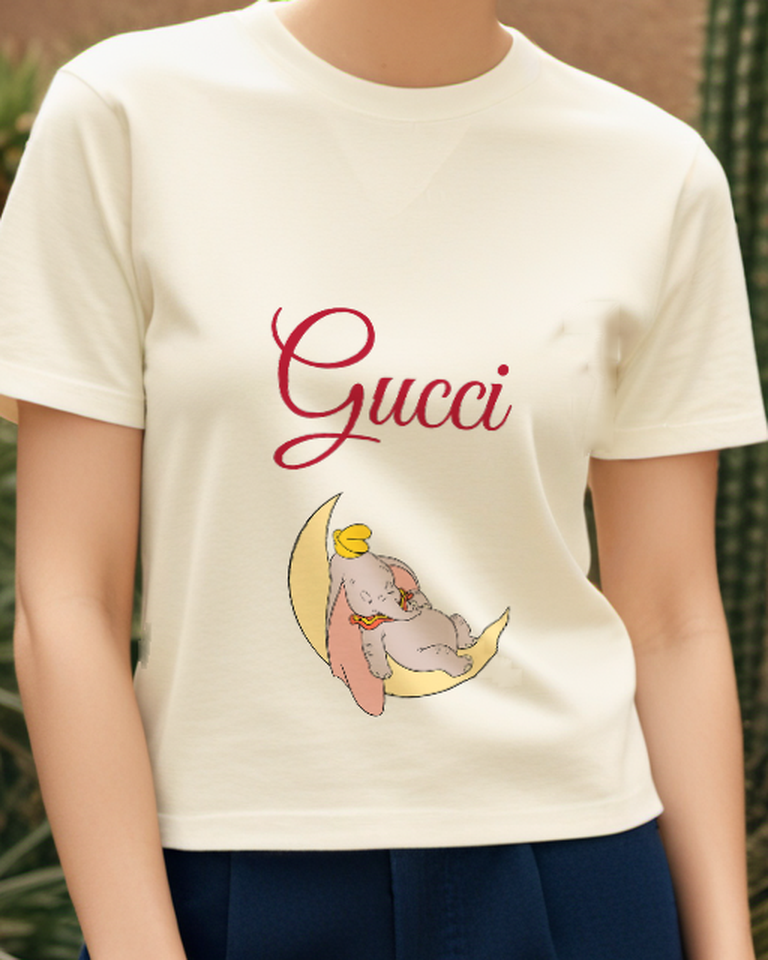 Ivory Elephant Crescent Moon Graphic T-Shirt - model wearing view