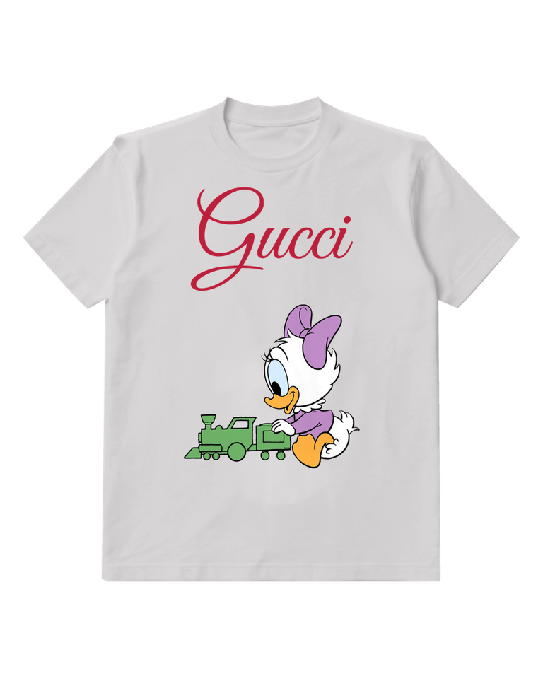 Light Gray Duck With Green Toy Train Graphic T-Shirt - front product view