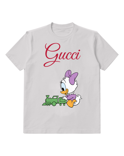 Light Gray Duck With Green Toy Train Graphic T-Shirt - front product view