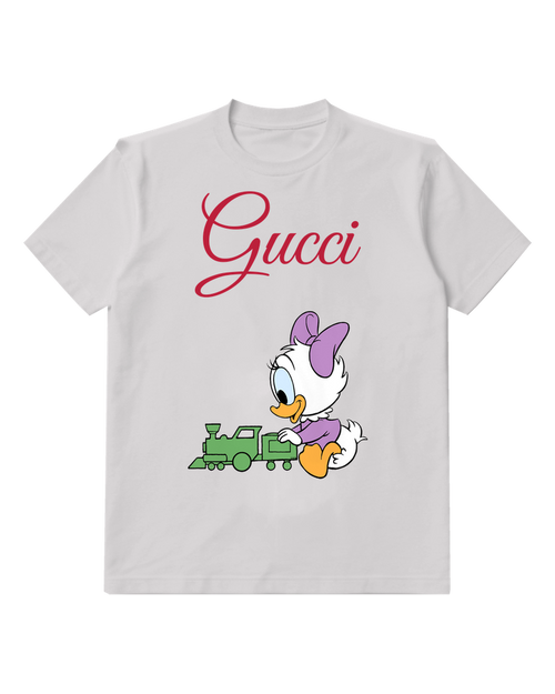 Light Gray Duck With Green Toy Train Graphic T-Shirt - front product view