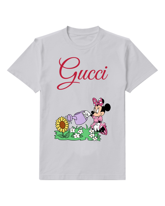Light Gray Minnie Mouse Watering Flowers Graphic T-Shirt - front product view
