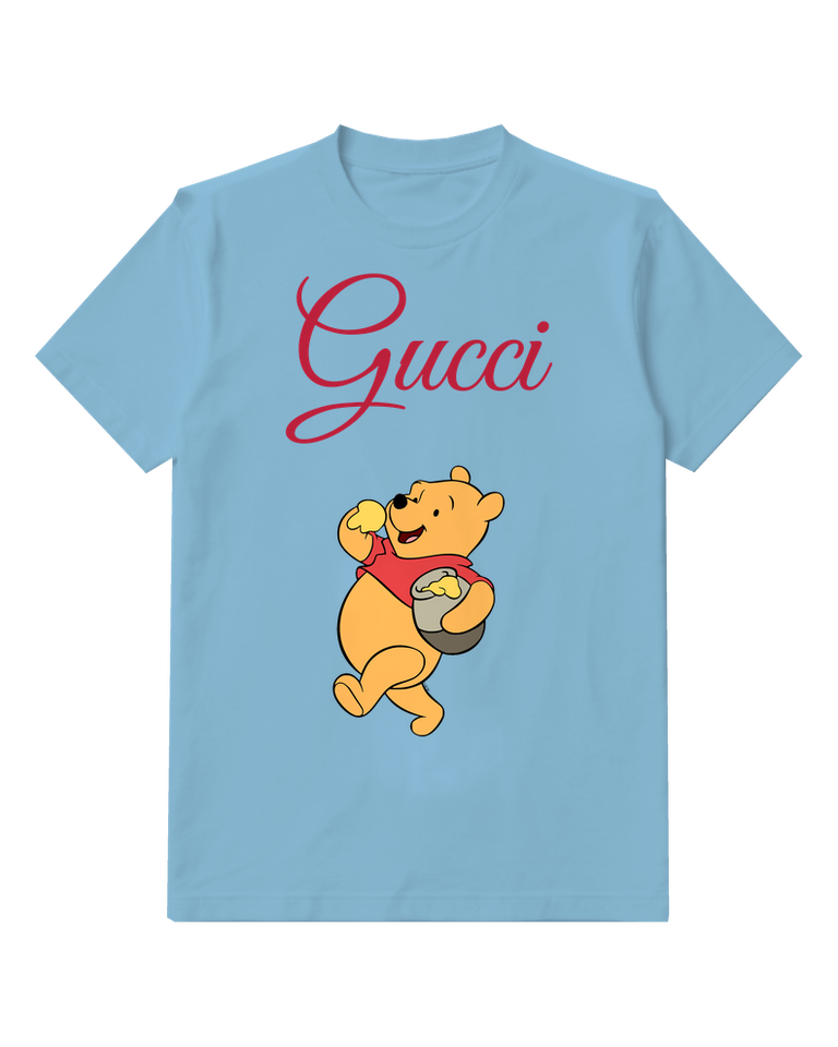 Sky Blue Seated Bear Red Shirt Graphic T-Shirt - front product view