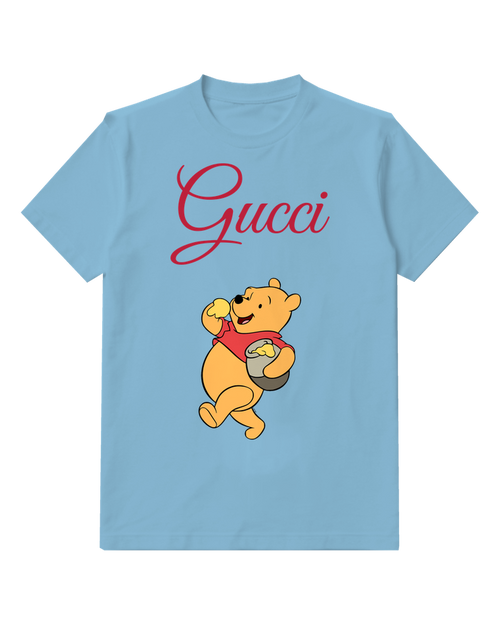 Sky Blue Seated Bear Red Shirt Graphic T-Shirt - front product view