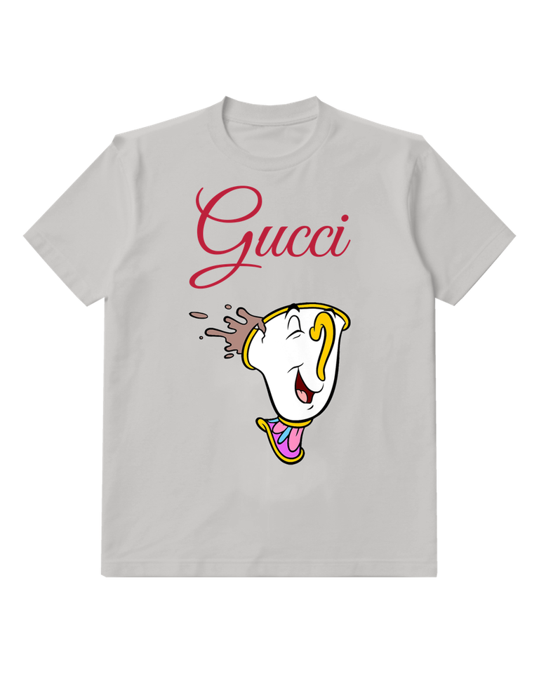 Light Gray Teacup Character Smiling Head Tilted Back Graphic T-Shirt - front product view