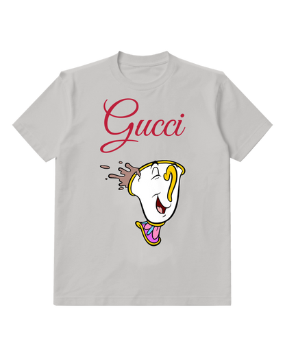 Light Gray Teacup Character Smiling Head Tilted Back Graphic T-Shirt - front product view