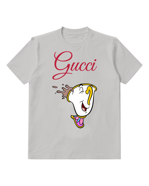 Light Gray Teacup Character Smiling Head Tilted Back Graphic T-Shirt - front product view