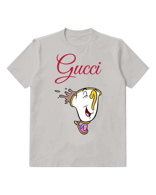 Light Gray Teacup Character Smiling Head Tilted Back Graphic T-Shirt - front product view