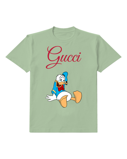 Sage Green Tired Duck In Seated Pose Graphic T-Shirt - front product view