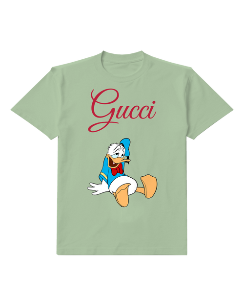 Sage Green Tired Duck In Seated Pose Graphic T-Shirt - front product view