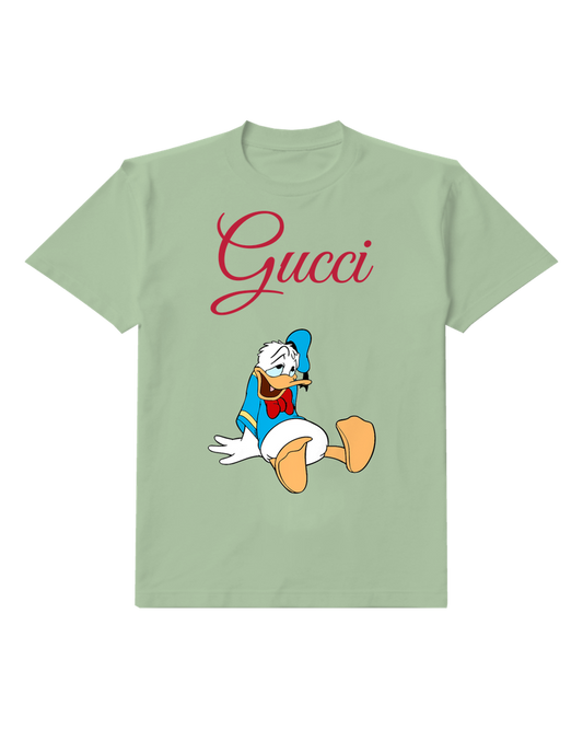 Sage Green Tired Duck In Seated Pose Graphic T-Shirt - front product view