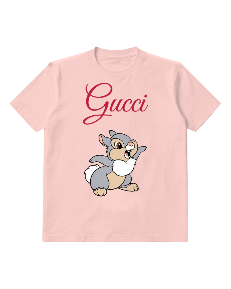 Blush Pink Rabbit Raised Paw Graphic T-Shirt - front product view