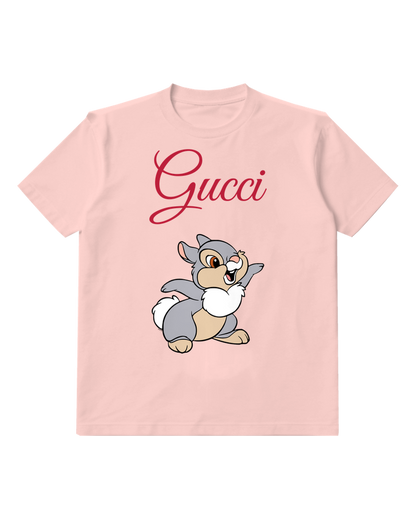 Blush Pink Rabbit Raised Paw Graphic T-Shirt - front product view