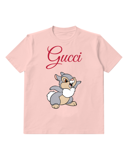 Blush Pink Rabbit Raised Paw Graphic T-Shirt - front product view