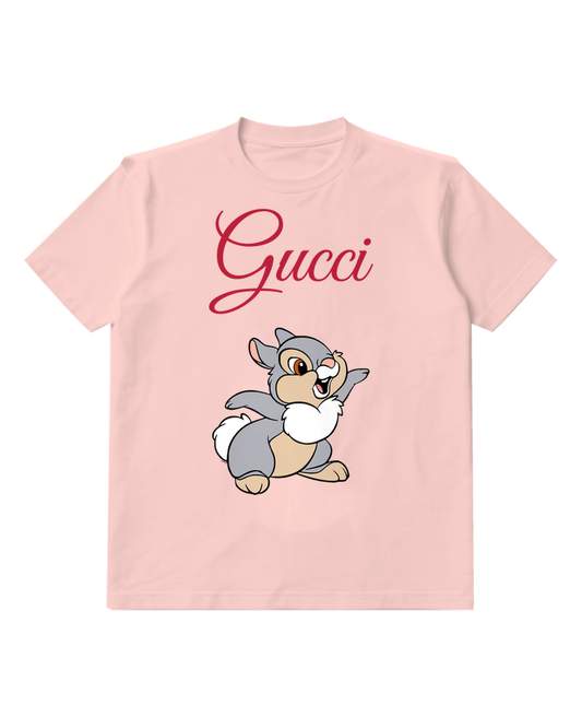 Blush Pink Rabbit Raised Paw Graphic T-Shirt - front product view