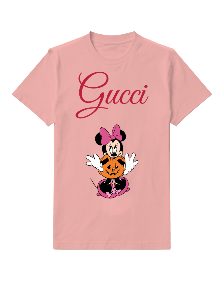 Blush Pink Minnie Mouse Holding Pumpkin Graphic T-Shirt - front product view