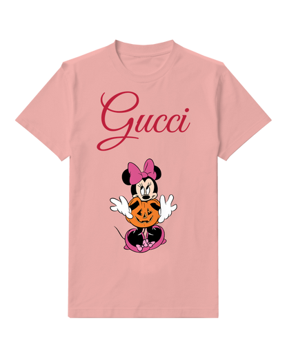 Blush Pink Minnie Mouse Holding Pumpkin Graphic T-Shirt - front product view