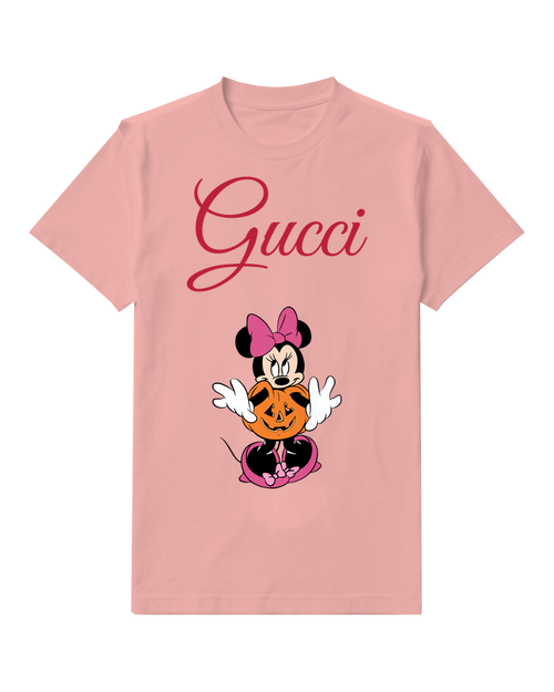Blush Pink Minnie Mouse Holding Pumpkin Graphic T-Shirt - front product view