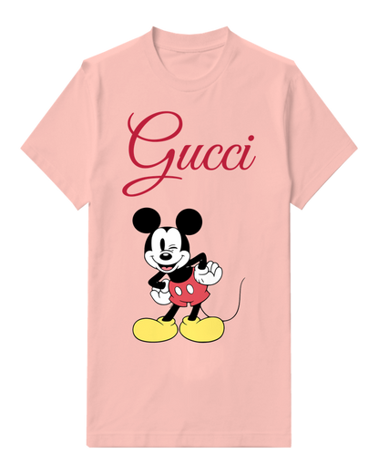 Blush Pink Mickey Mouse Winks Cheerfully Graphic T-Shirt - front product view