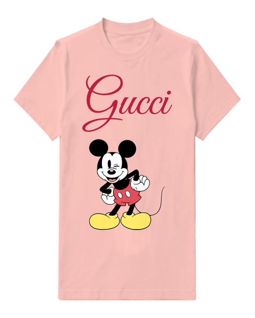 Blush Pink Mickey Mouse Winks Cheerfully Graphic T-Shirt - front product view