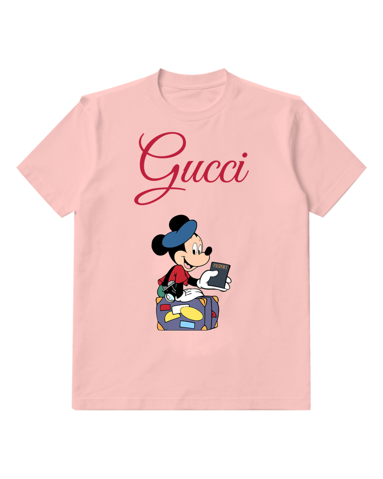 Blush Pink Mickey Mouse Holding Passport Graphic T-Shirt - front product view