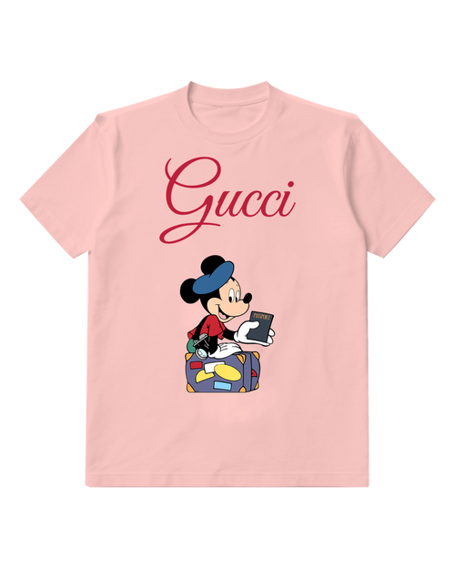 Blush Pink Mickey Mouse Holding Passport Graphic T-Shirt - front product view