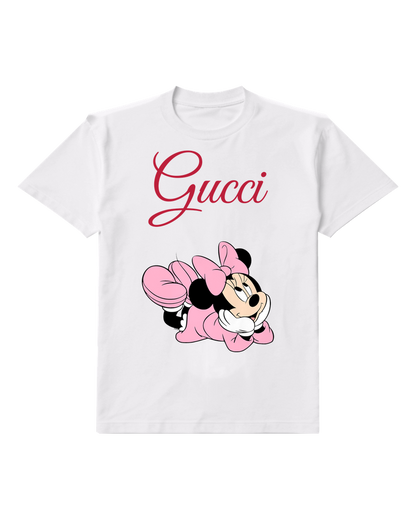 White Minnie Mouse Lying On Back Graphic T-Shirt - front product view