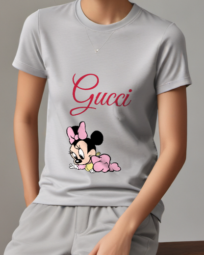 Light Gray Baby Minnie Mouse Crawling On Floor Graphic T-Shirt - model wearing view