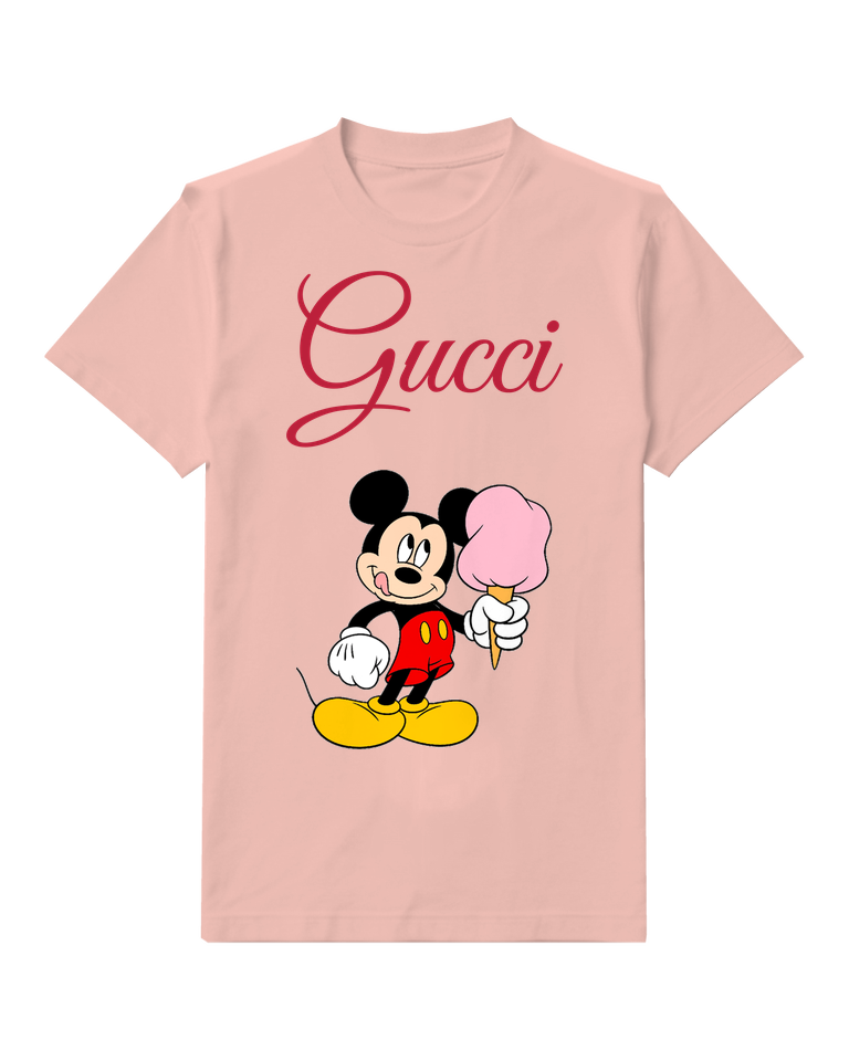 Blush Pink Mickey Mouse Holds Pink Ice Cream Graphic T-Shirt - front product view