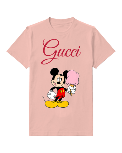 Blush Pink Mickey Mouse Holds Pink Ice Cream Graphic T-Shirt - front product view
