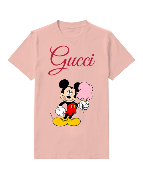 Blush Pink Mickey Mouse Holds Pink Ice Cream Graphic T-Shirt - front product view