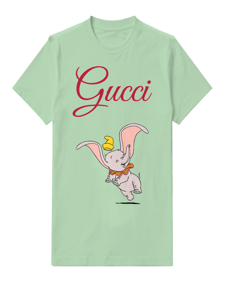 Sage Green Dumbo Jumping Joyfully With Hat Graphic T-Shirt - front product view