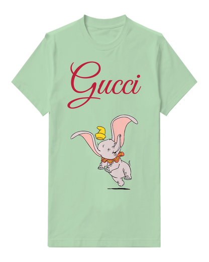 Sage Green Dumbo Jumping Joyfully With Hat Graphic T-Shirt - front product view