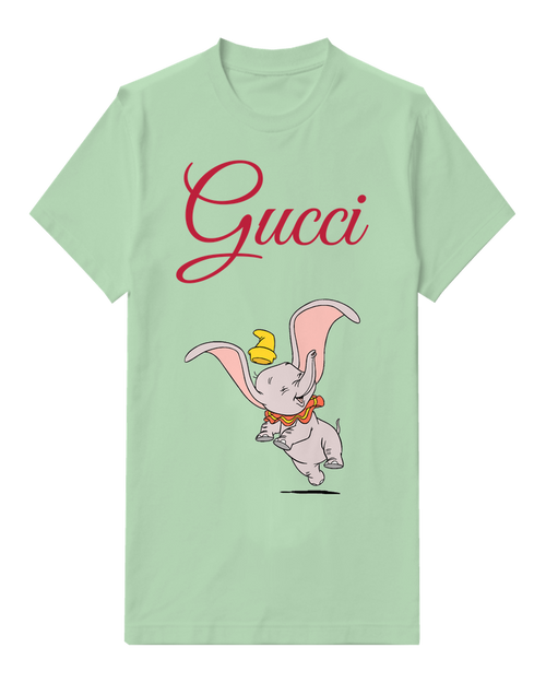 Sage Green Dumbo Jumping Joyfully With Hat Graphic T-Shirt - front product view