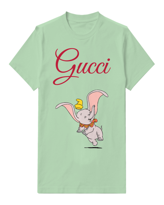 Sage Green Dumbo Jumping Joyfully With Hat Graphic T-Shirt - front product view