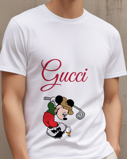 White Mickey Mouse Golfing Stance Graphic T-Shirt - model wearing view