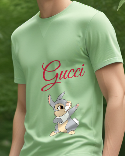 Sage Green Rabbit Pink Blossom Graphic T-Shirt - model wearing view