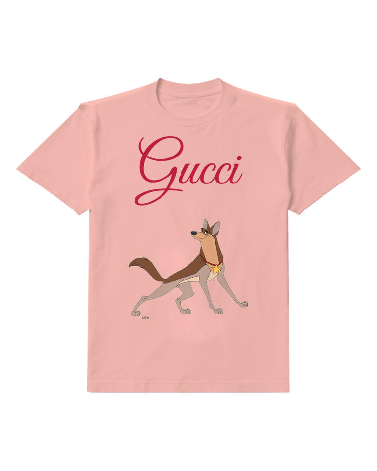 Blush Pink Cartoon Dog In Alert Stance Graphic T-Shirt - front product view
