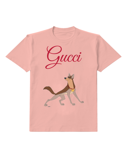 Blush Pink Cartoon Dog In Alert Stance Graphic T-Shirt - front product view