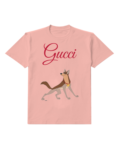 Blush Pink Cartoon Dog In Alert Stance Graphic T-Shirt - front product view