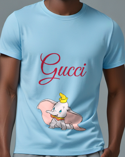 Sky Blue Baby Elephant With Oversized Ears Graphic T-Shirt - model wearing view