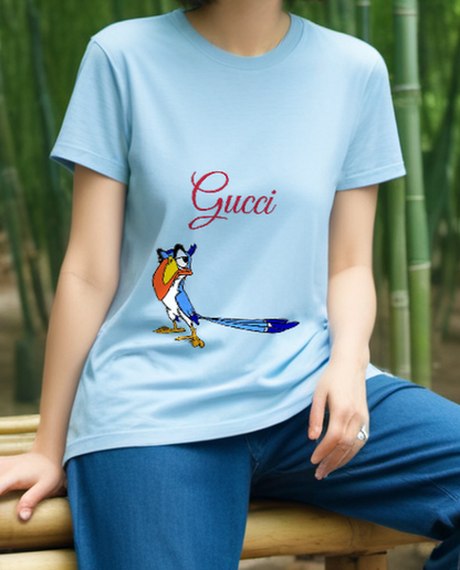 Sky Blue Long Tailed Bird Graphic T-Shirt - styled view 2