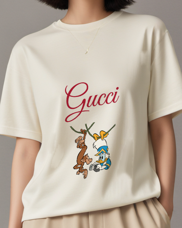 Ivory Duck And Hanging Monkey Graphic T-Shirt - model wearing view