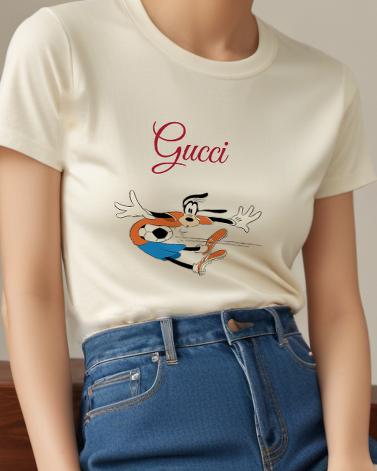 Ivory Goofy Chasing Soccer Ball Graphic T-Shirt - model wearing view