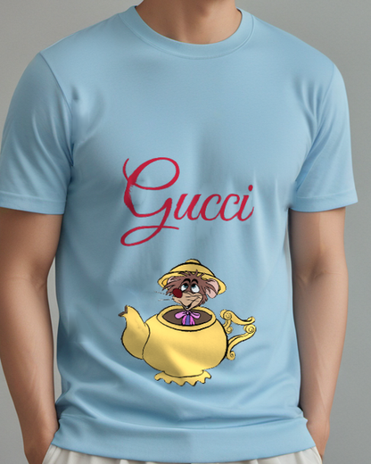 Sky Blue Teapot Dwelling Mouse In Hat Graphic T-Shirt - model wearing view
