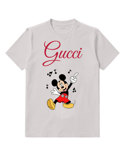 Light Gray Mouse Dancing Music Notes Graphic T-Shirt - front product view